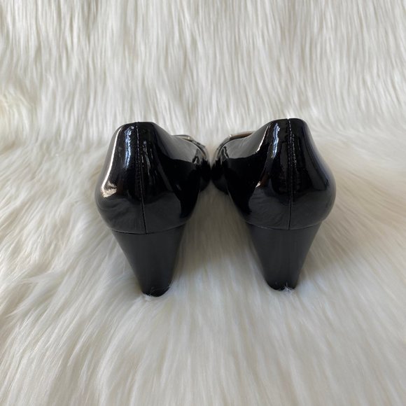 Coach Black Patent "Palace" Peep Toe Wedge Sz 7.5 - Picture 4 of 6